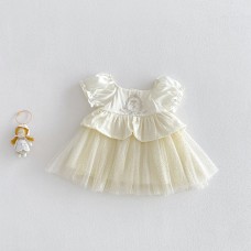 Cute Princess Style Puff Sleeve Dress for Babies, Lightweight Embroidered Tulle Dress, Summer New Arrival
