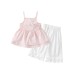 Cute Butterfly Knot Strap Top and Ruffled Wide-Leg Pants Set for Babies, Summer Fashion Casual Style