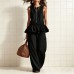 Sleeveless pleated vest wide leg pants set