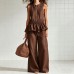 Sleeveless pleated vest wide leg pants set