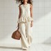 Sleeveless pleated vest wide leg pants set