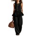 Sleeveless pleated vest wide leg pants set