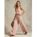 V-neck solid color sleeveless camisole top wide leg pants set