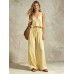 V-neck solid color sleeveless camisole top wide leg pants set