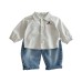 Fashionable Vertical Stripe Shirt and Jeans Set for Boys, Spring and Autumn New Style, Baby Boy Casual Two-Piece Outfit