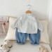 Fashionable Vertical Stripe Shirt and Jeans Set for Boys, Spring and Autumn New Style, Baby Boy Casual Two-Piece Outfit