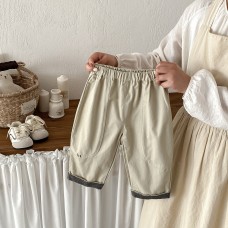 Cute Spring New Style Baby Cotton Pants with Rolled Edge Fashion Casual Solid Color Patchwork Pants for Toddlers