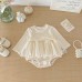 Dotted Spring New Baby Girl Butterfly Knot False Two-Piece Romper Knitted Triangle Crawling Suit