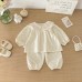 Cute Spring New Baby Polka Dot Knit Home Wear Set for Girls, Stylish Turn-Down Collar Two-Piece Loungewear Cute Spring New Baby Polka Dot Knit Home Wear Set for Girls, Stylish Turn-Down Collar Two-Piece Loungewear