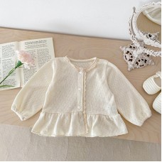 Cute Knitted Cardigan for Baby Girls Sweet Ruffled Open Front Princess Top, Spring and Autumn Fashion