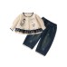 Cute Knit Cardigan Set for Baby Girls, Sweater Jacket and Jeans Pants Two-Piece Outfit
