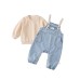 Cute Spring New Baby Denim Overalls Set with Stylish Casual Hoodie and One-Piece Pants Two-Piece Set