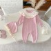 Cute Baby Girl Knit Romper with Turn-down Collar and Pom-pom Detail, Autumn New Style Infant Onesie