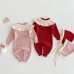 Cute Baby Girl Knit Romper with Turn-down Collar and Pom-pom Detail, Autumn New Style Infant Onesie