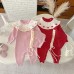 Cute Baby Girl Knit Romper with Turn-down Collar and Pom-pom Detail, Autumn New Style Infant Onesie