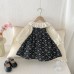 Cute Spring Outfit for Baby Girls, Floral Sleeveless Dress with Romper Set, Two-Piece Doll Shirt and Princess Bib Dress for Toddlers