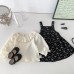 Cute Spring Outfit for Baby Girls, Floral Sleeveless Dress with Romper Set, Two-Piece Doll Shirt and Princess Bib Dress for Toddlers