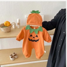 Newborn Baby Halloween Onesie for Boys and Girls, Cute Funny Pumpkin Long Sleeve Outfit, Infant Costume Crawling Suit