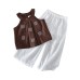 Girls' Summer Two-Piece Set with Embroidered Halter Top and Wide-Leg Pants Fashion Outfit