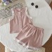 Cute Summer Outfit for Girls, Floral Trim Sleeveless Top and Shorts Set Children's Clothing