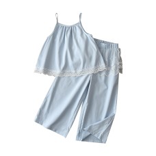 Cute Girls' Summer Strap Set, Fashionable Ruffled Strap Wide-Leg Pants Two-Piece Outfit