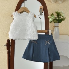 Cute Children's Summer Outfit Set for Girls, 2-Piece Floral Vest and Short Skirt Set, Stylish and Comfortable for Kids