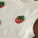 Cute Girls Summer Outfit Set Strawberry Knit Top Faux Denim Pants Two-Piece Set Children's Clothing