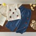 Cute Girls Summer Outfit Set Strawberry Knit Top Faux Denim Pants Two-Piece Set Children's Clothing