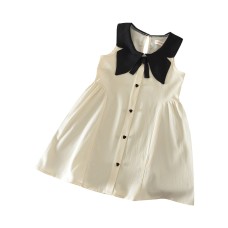 Girl Summer New Style Dress, Elegant Chanel-Style Sleeveless Flip Collar Princess Dress Popular Children's Dress