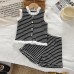 Girls' Summer Outfit Set Stripe Ruffle Spliced Sleeveless Top and Shorts Two-Piece Set Children's Clothing