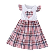 Cute Girls' Summer Dress with Flutter Sleeves Checkered Pattern, Casual Vacation Style Dress