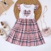 Cute Girls' Summer Dress with Flutter Sleeves Checkered Pattern, Casual Vacation Style Dress Cute Girls' Summer Dress with Flutter Sleeves Checkered Pattern, Casual Vacation Style Dress