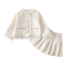Girl's Chic Style Set Spring Autumn New Baby Girl Fashionable Long Sleeve Jacket Pleated Skirt Two-Piece Set