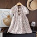 Children's dress for girls, floral print with bow decoration, short sleeve, summer dress