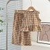 Girls' lace contrast plaid set, sleeveless top with wide-leg pants, stylish summer two-piece outfit trend