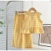 Girls' lace contrast plaid set, sleeveless top with wide-leg pants, stylish summer two-piece outfit trend