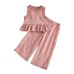 Girls' lace contrast plaid set, sleeveless top with wide-leg pants, stylish summer two-piece outfit trend