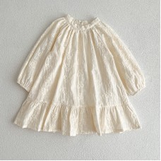 Girls' Dress Spring Autumn New Solid Color Long Sleeve Embroidered Dress Children's Princess Dress Kids Clothing