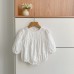 Infant Long Sleeve Embroidered Bodysuit, Stylish Baby Girl White Onesie for Spring and Autumn