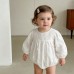 Infant Long Sleeve Embroidered Bodysuit, Stylish Baby Girl White Onesie for Spring and Autumn
