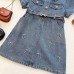 Summer Girls' Denim Dress Short Sleeve Fitted Bow Embroidery Children's Dress