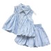 Cute Girls' Checkered Outfit Set, Sleeveless Blouse with Bubble Shorts, Stylish Two-Piece Set for Kids