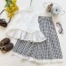 Fashionable Lace Tank Top and Plaid Wide-leg Pants Two-piece Set for Girls Summer Outfit