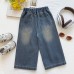 Girls' Denim Pants Summer New Butterfly Embroidery Wide Leg Pants Children's Versatile Casual Long Pants 