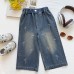 Girls' Denim Pants Summer New Butterfly Embroidery Wide Leg Pants Children's Versatile Casual Long Pants 