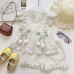 Summer New Girls' Lace Set, 3D Flower Crop Top with Ruffle Shorts Two-Piece Outfit 