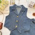 Summer Girls' Denim Outfit Set, New Denim Vest Top and Shorts, Casual Two-Piece Set for Little Girls