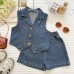 Summer Girls' Denim Outfit Set, New Denim Vest Top and Shorts, Casual Two-Piece Set for Little Girls
