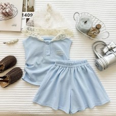 Cute Sleeveless Lace Hooded Shirt & Casual Shorts Two-Piece Set for Girls Summer Fashion Outfit