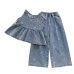 Cute Girl's Denim Set Summer  New Embroidered Bow Denim Vest Wide Leg Pants Two-Piece Trendy Style